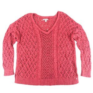 American Eagle Outfitters 100% Cotton Coral Pink Open Knit Sweater, Size XL